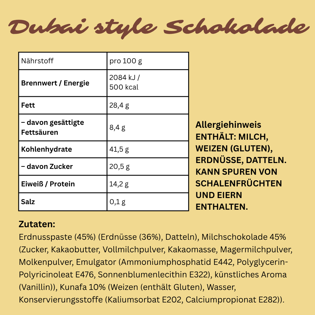 Dubai Style Schokolade 100 g – Peanut (MHD 11/2025)
