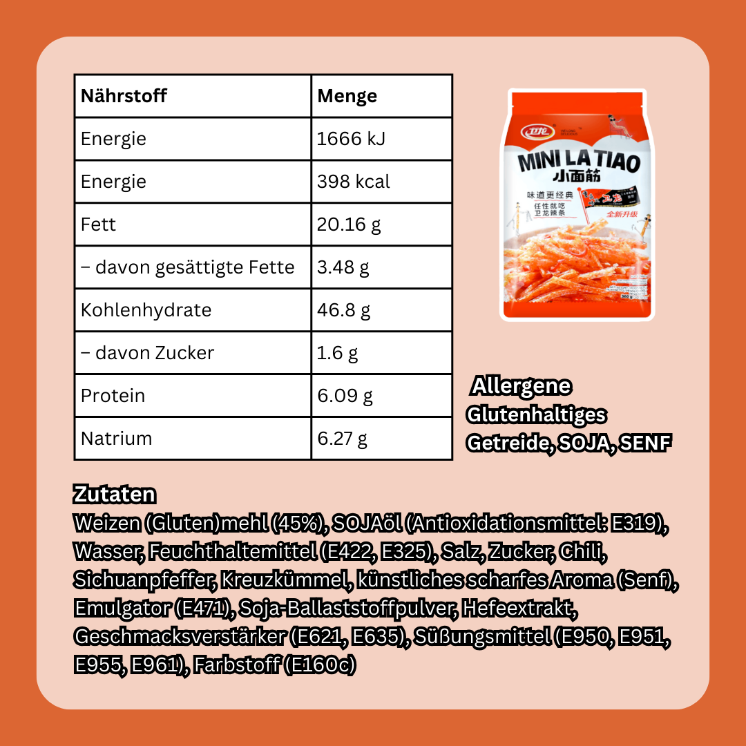 WeiLong Latiao – Hot & Spicy Mini | Scharf-Würziger Weizengluten-Snack | 360 g