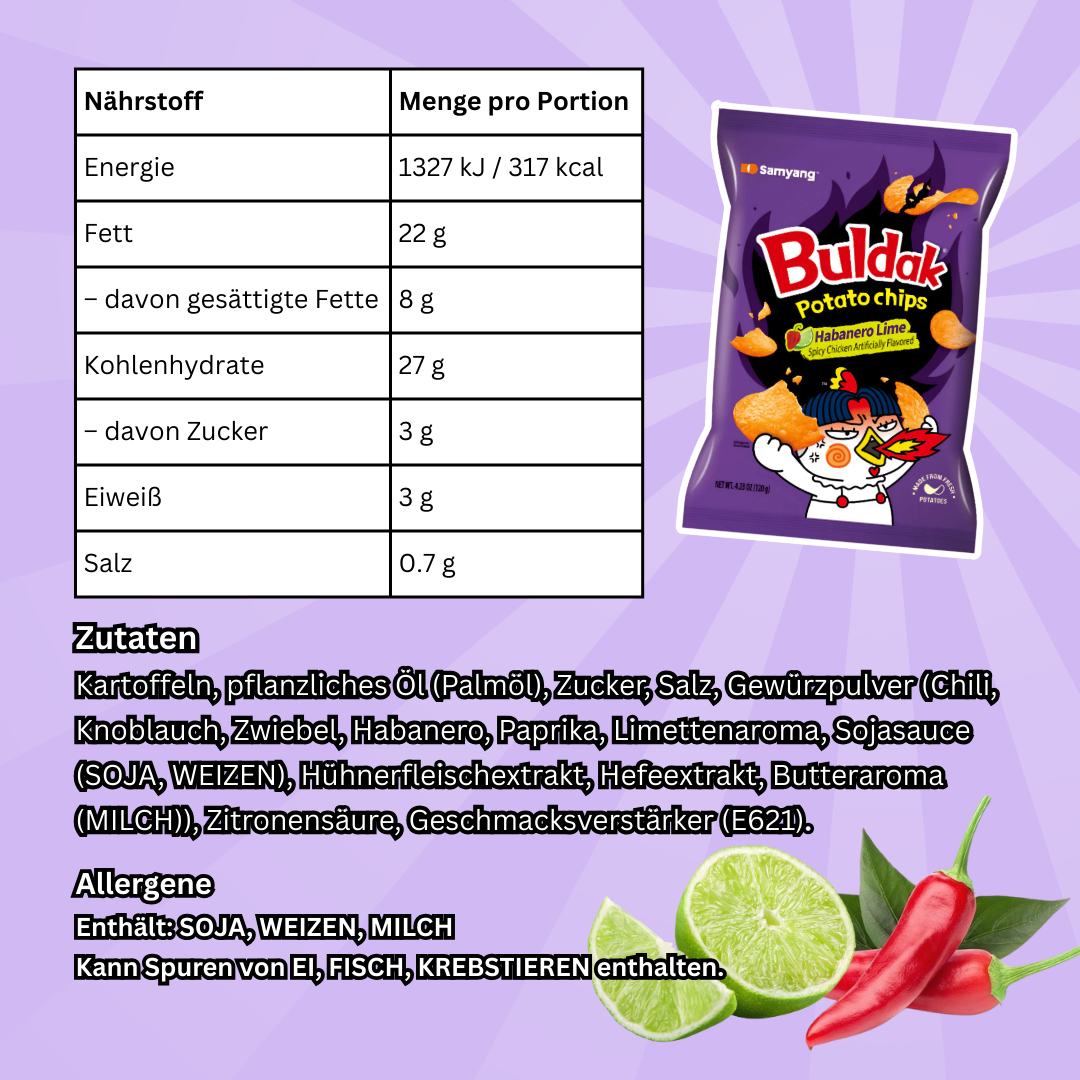 Samyang Buldak Potato Chips Habanero Lime – Scharfe Habanero-Limetten-Chips | 55 g