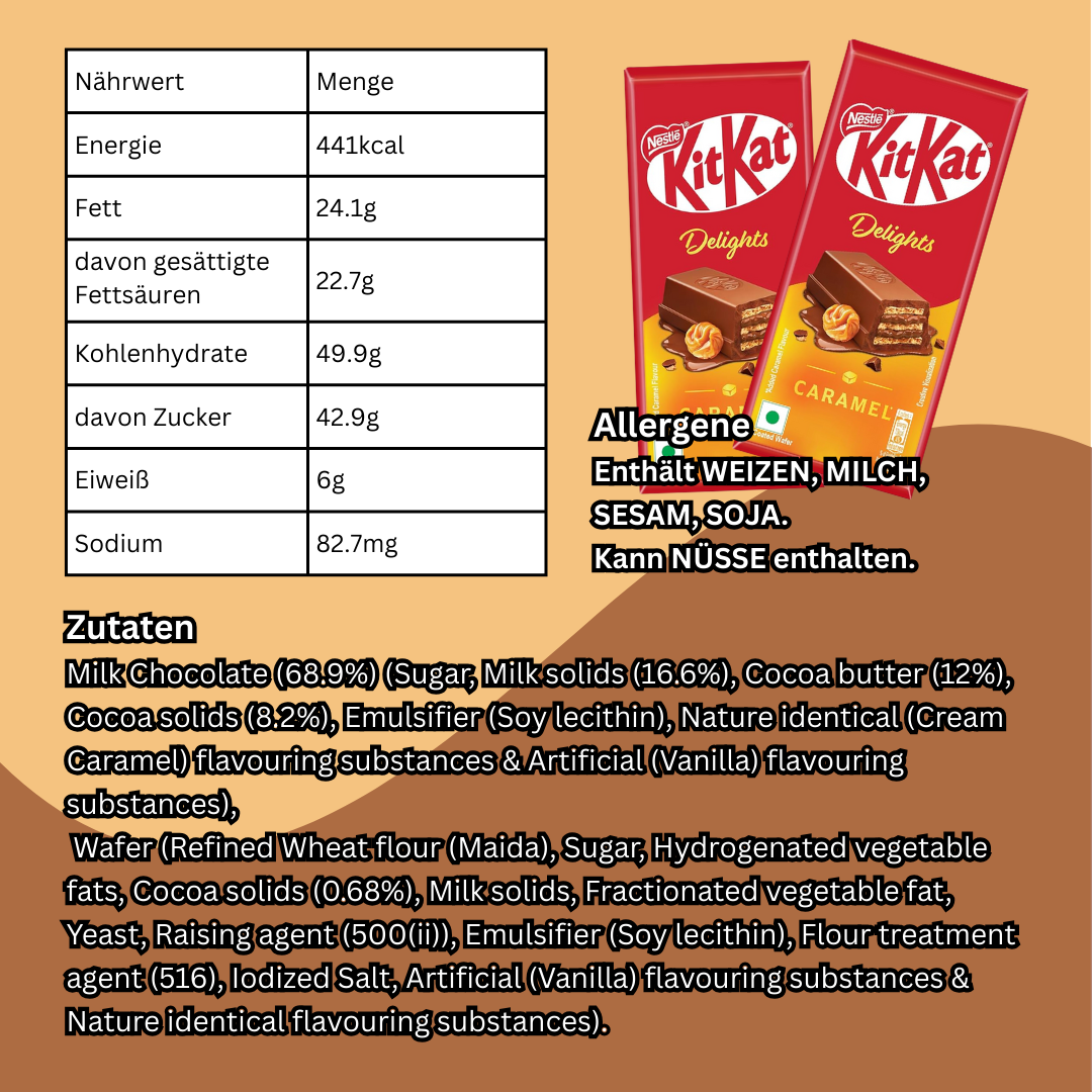 1x 50g KitKat Delights Caramel | Zarte Knusperwaffel in cremiger Milchschokolade | Edler Karamellgeschmack