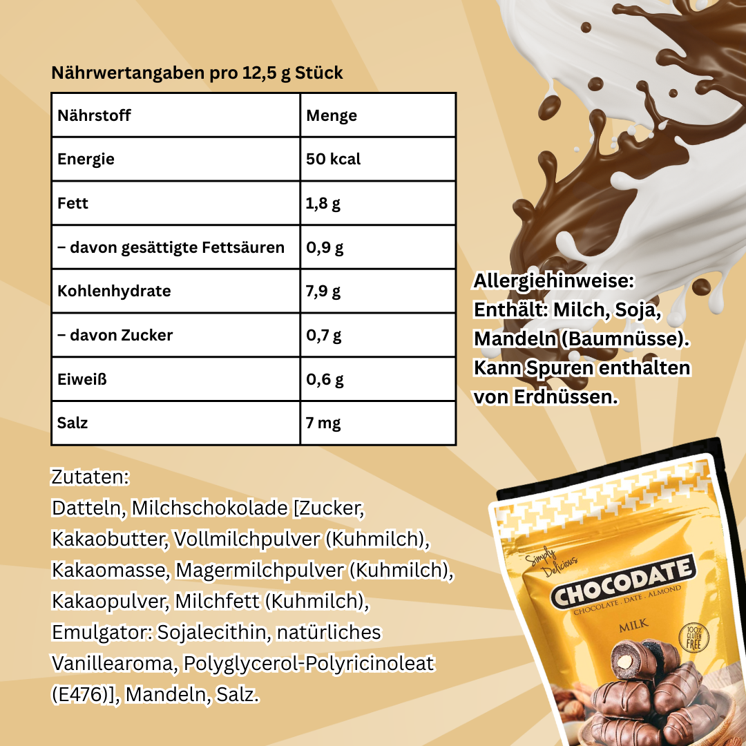 Chocodate Milk Chocolate – Datteln mit Milchschokolade & Mandeln (90 g)