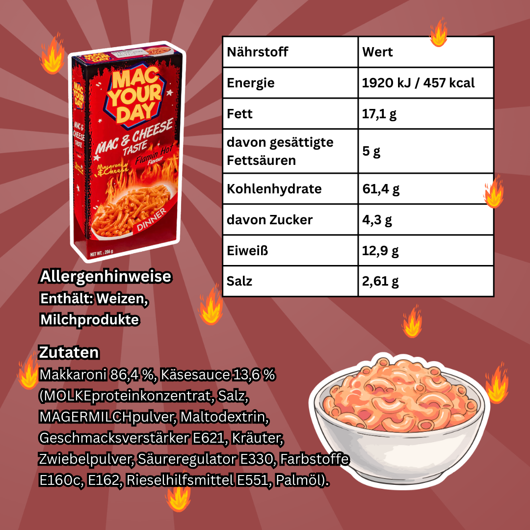 Mac Your Day – Mac & Cheese Flamin’ Hot Geschmack 206 g | Würzige Käsenudeln