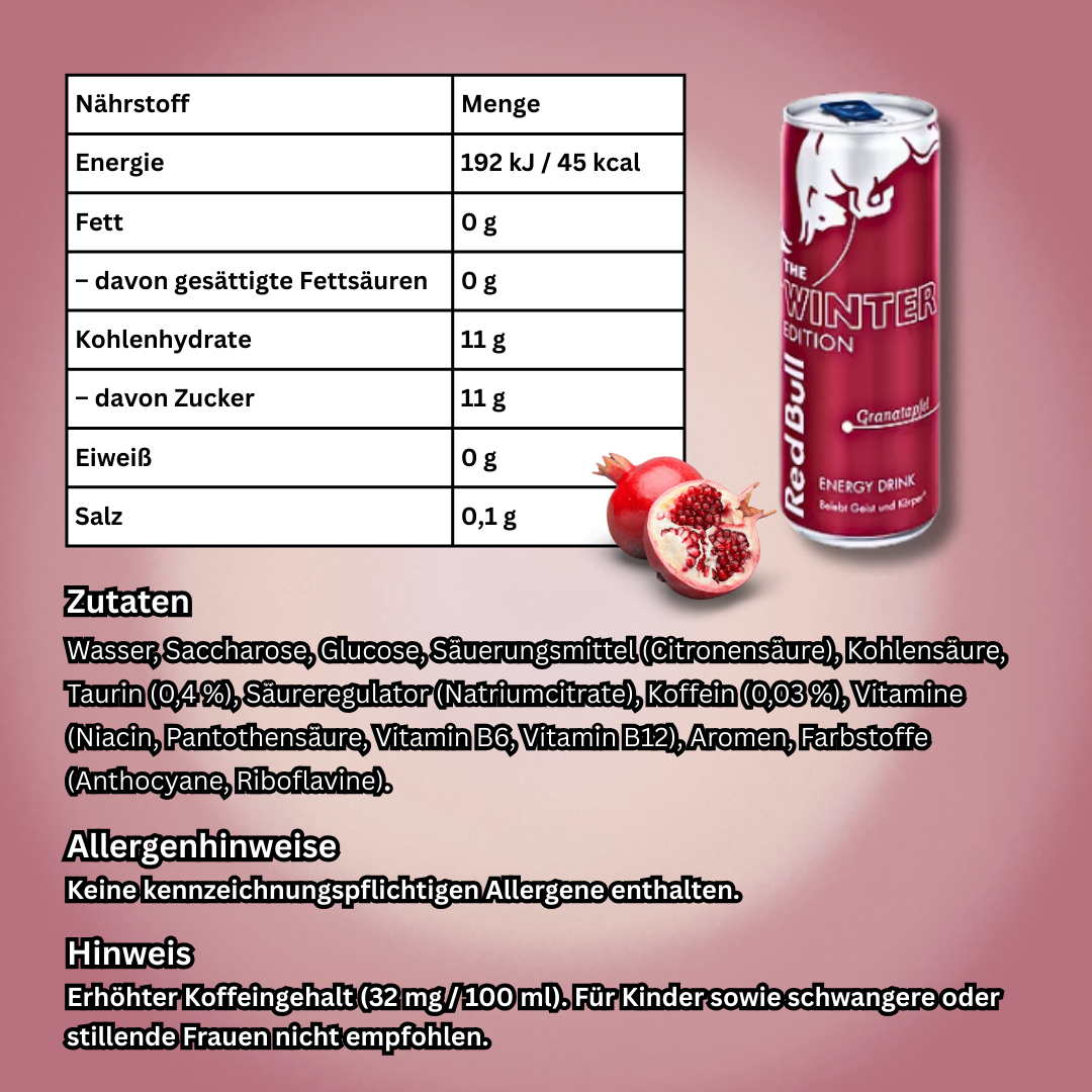 Red Bull Granatapfel – The Festive Edition Energy Drink mit Koffein & Taurin, 250 ml