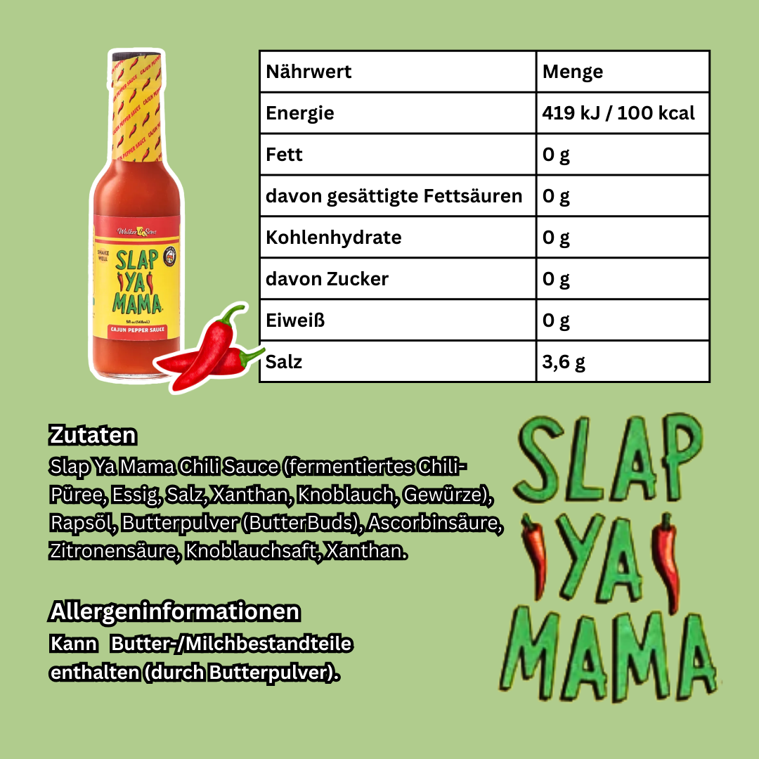 SLAP YA MAMA Cajun Pepper Sauce – 148 ml | Würzige Louisiana Hot Sauce aus fermentierten Chilis
