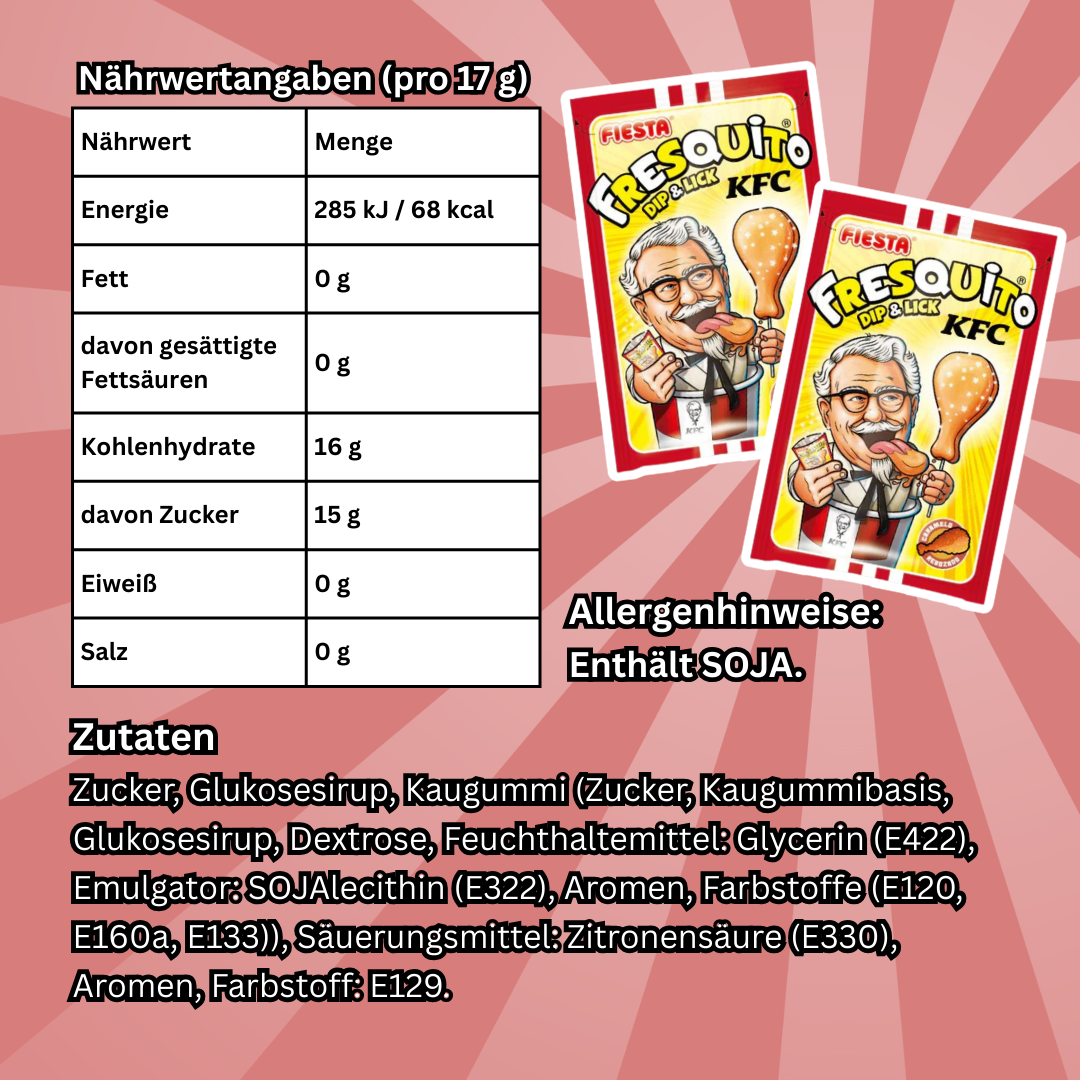 3x Fiesta Fresquito Dip & Lick KFC – Süßwaren mit Kaugummi & Fruchtpulver, Kult-Lutschspaß, 3x 17 g
