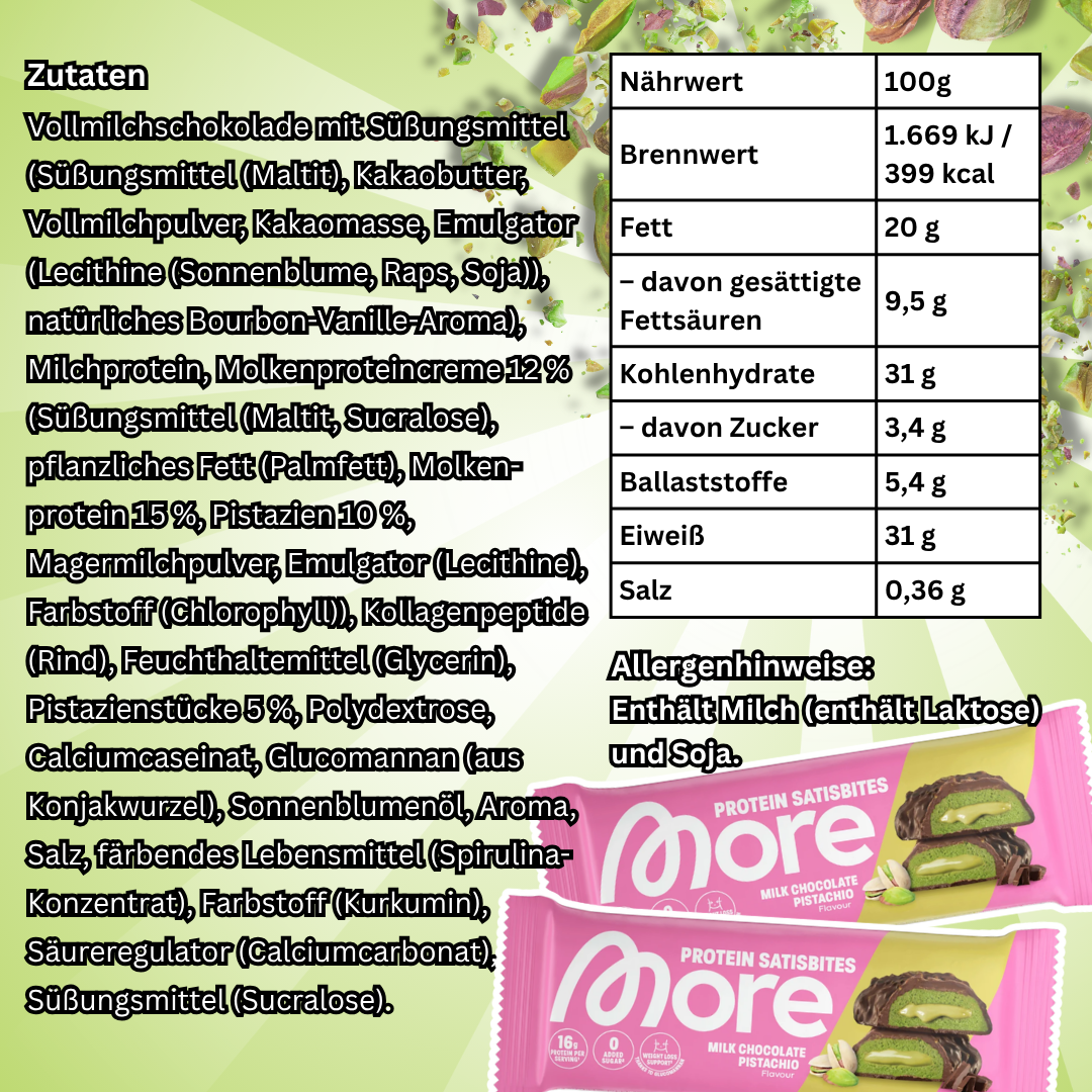 MORE Protein Satisbites Milk Chocolate Pistachio 12 x 50 g