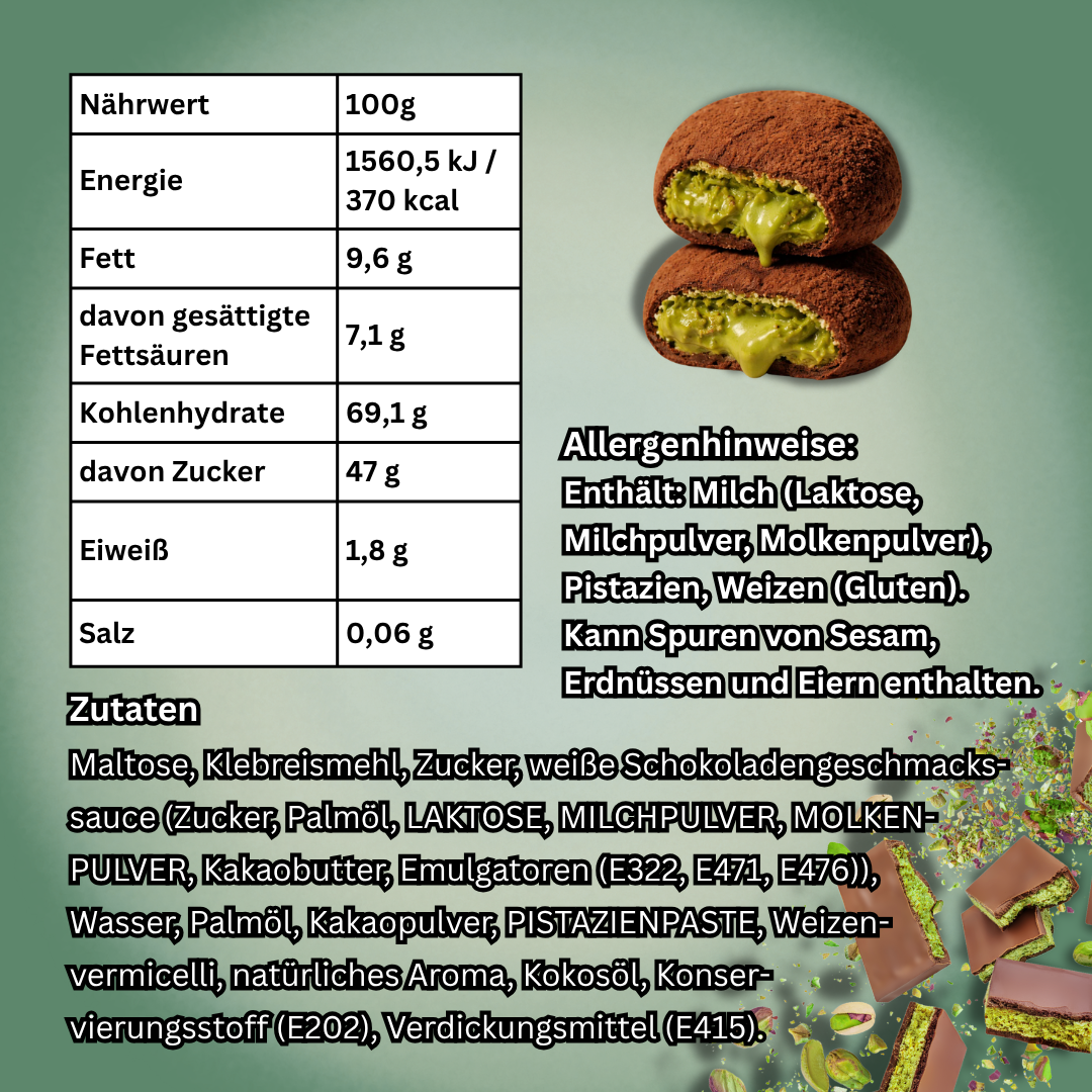 QLOVE Dubai Style Chocolates & Pistachio Kunafa Deluxe Mochi 45 g – Gefüllter Mochi mit Pistazie und Kunafa-Geschokolade