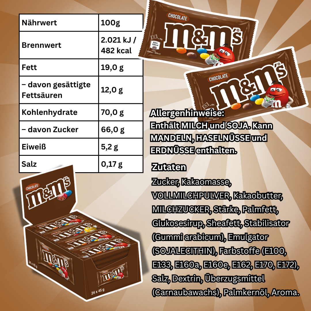 M&M'S Chocolate 24 × 45 g – Milchschokoladen-Dragees im Knuspermantel