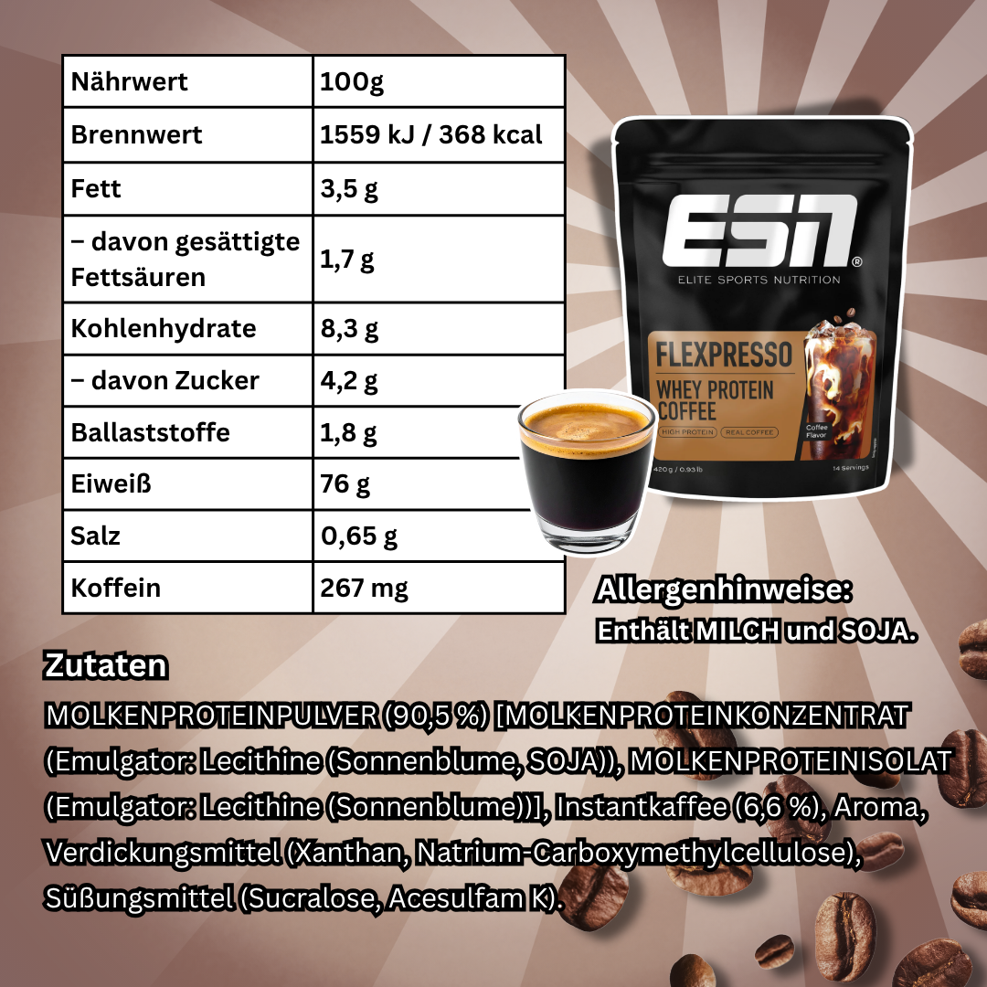 ESN Flexpresso Whey Protein Coffee 420 g – Protein-Kaffeepulver mit Instantkaffee