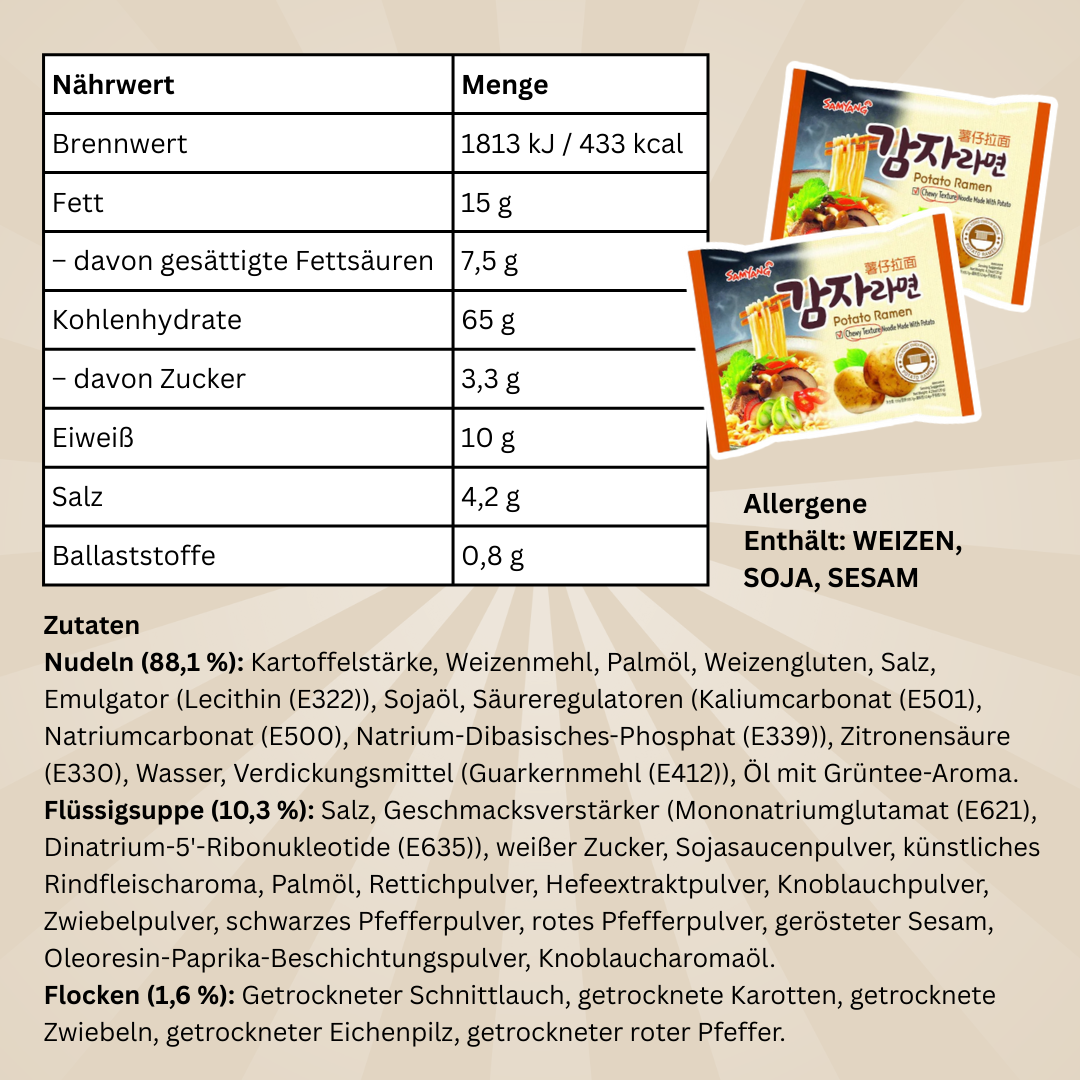 10er Samyang Potato Ramen | Koreanische Kartoffelramen | Würzige Instant-Nudelsuppe | 10× Portionen