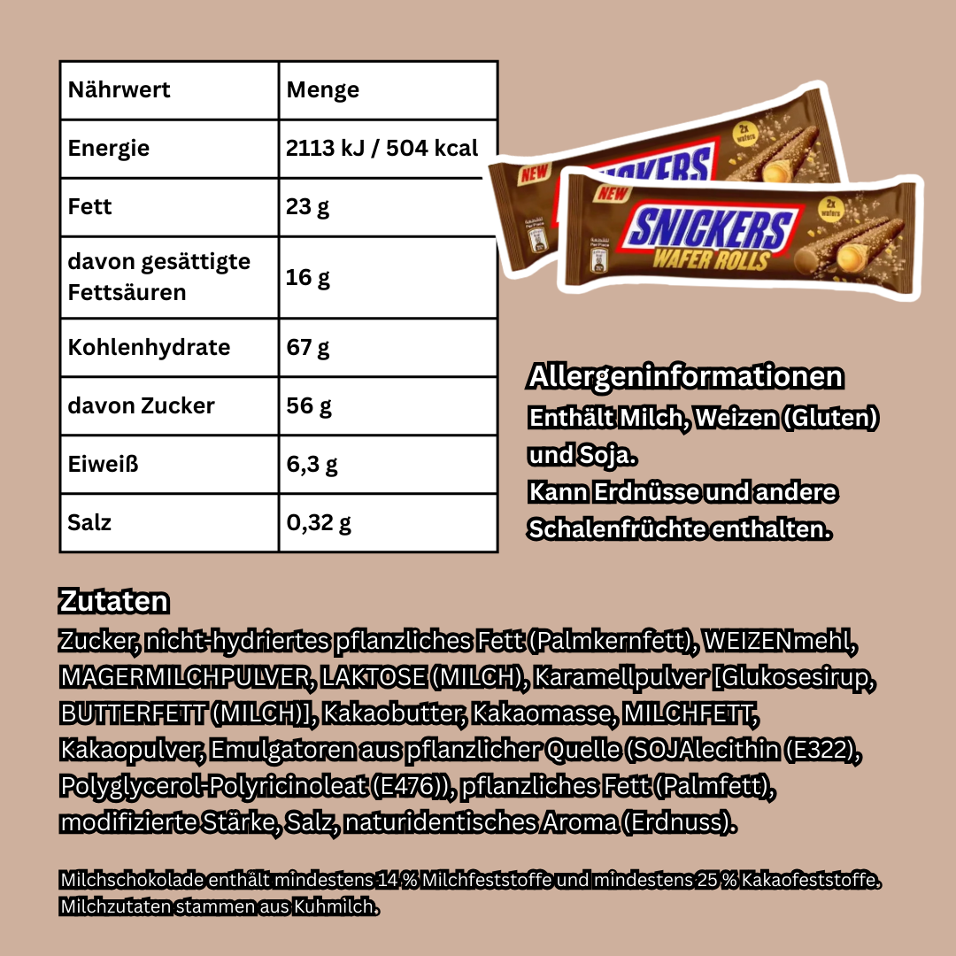 6x Snickers Wafer Rolls – Schokoladen-Riegel | 6er Pack | 6×24 g