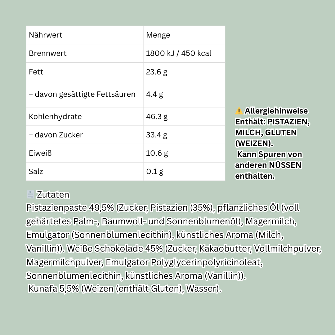 Alyan Dubai Style Weiße Schokolade mit Pistazienfüllung & Kunafa 100g