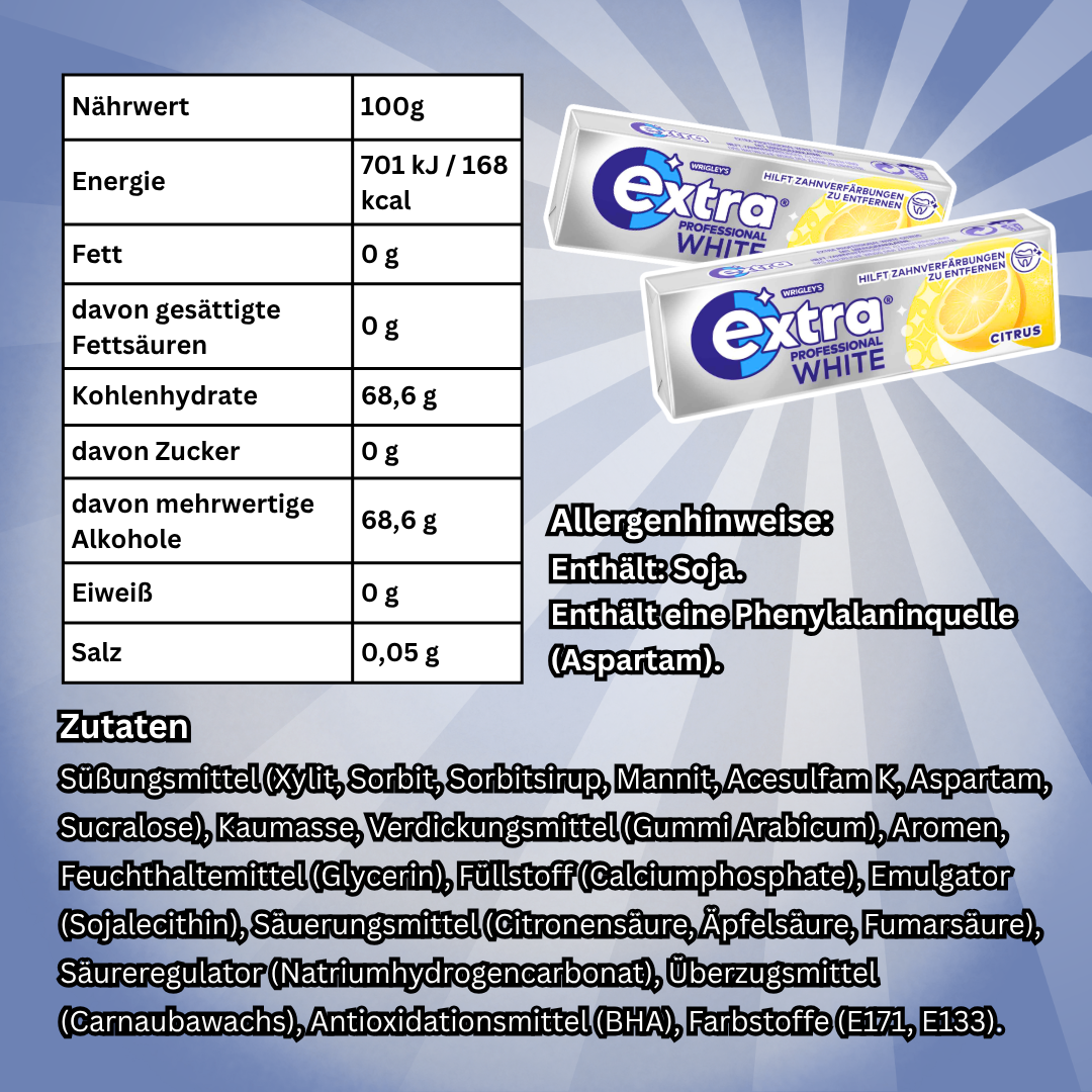 Wrigley's Extra Professional White Citrus Kaugummi 30 x 10 Dragees – Zuckerfreier Kaugummi mit Citrusgeschmack