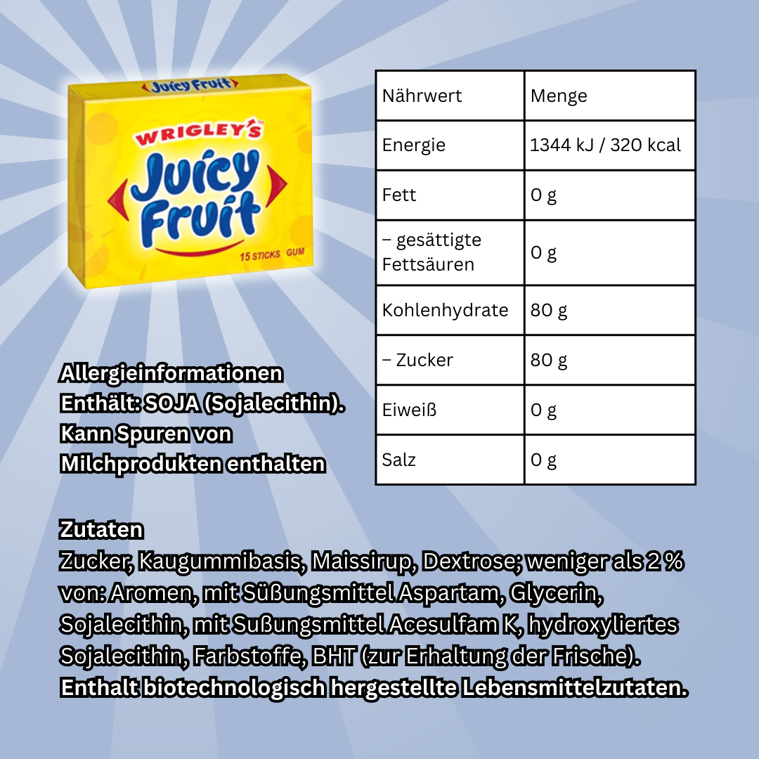 5x Wrigley’s Juicy Fruit Original Kaugummi – 5x37,5 g – Klassischer fruchtiger Kaugummi-Geschmack