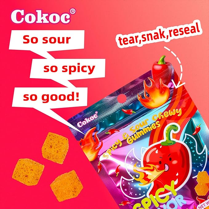 1x Cokoc Gummies – Spicy & Sour Flavor | Scharf-Saure Kaubonbons | 1x100 g