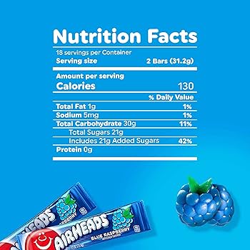 Airheads Blue Raspberry – 36er Box (36 x 15,6 g) | Amerikanische Kaubonbons | Süß-fruchtiger Blue-Raspberry-Geschmack | Einzeln verpackte Taffy-Streifen
