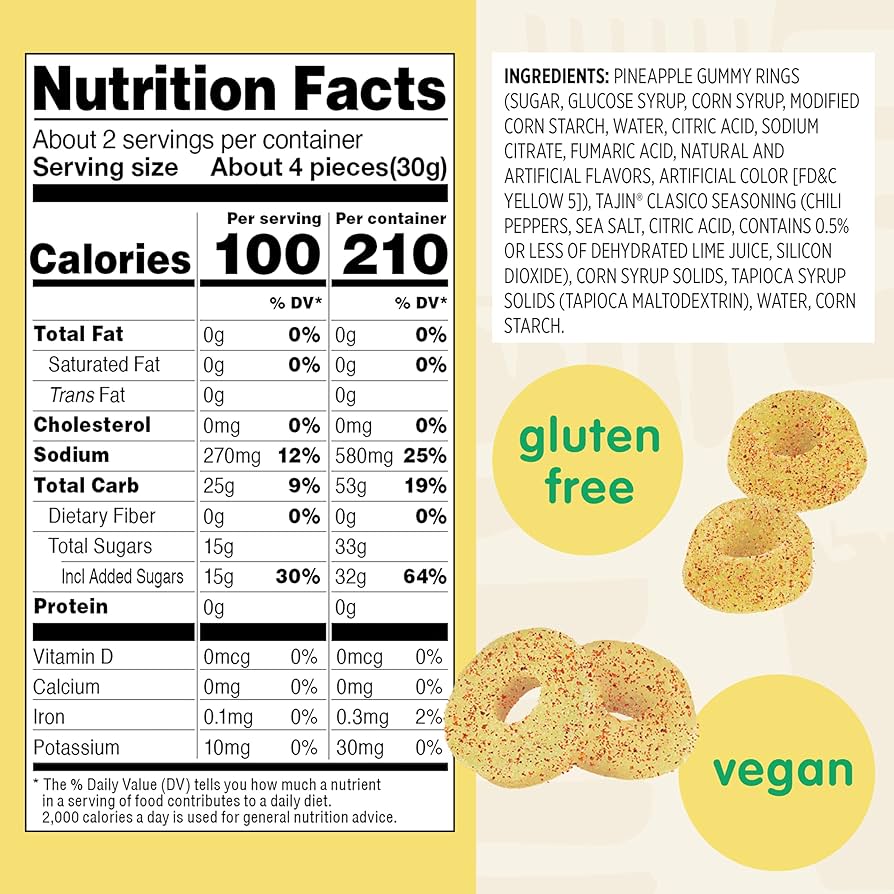 Snak Club Tajín Pineapple Rings – 64 g | Chili-Limetten-Ananasringe | Süß-würzige Fruchtgummis | Vegan & glutenfrei | Mexikanischer Snackkick