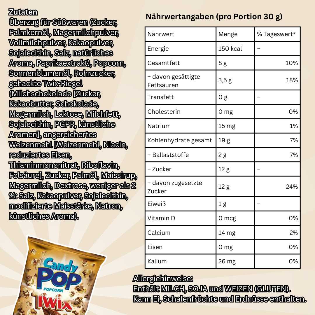 3x Candy Pop Twix Popcorn – 3x 28g – Knuspriger Schoko-Karamell Snack