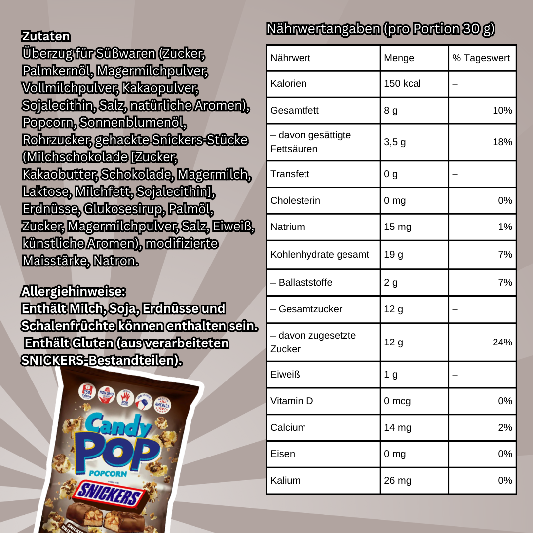 1x Candy Pop Snickers Popcorn 28g – Süßes Popcorn mit SNICKERS