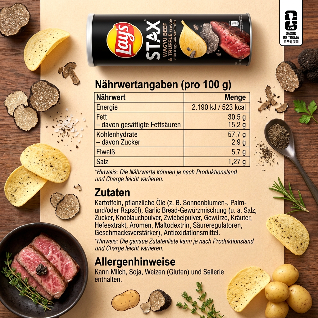 Lay's Stax Wagyu Beef & Truffle Flavour 90 g – Knusprige Kartoffelchips mit Wagyu-Rind & Trüffelgeschmack