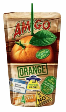 Amigo Softdrink „Juicy Friend“ Orange – 8 x 200 ml | Fruchtiger Orangendrink | Mit Vitaminen | Trinkpäckchen für Schule & unterwegs