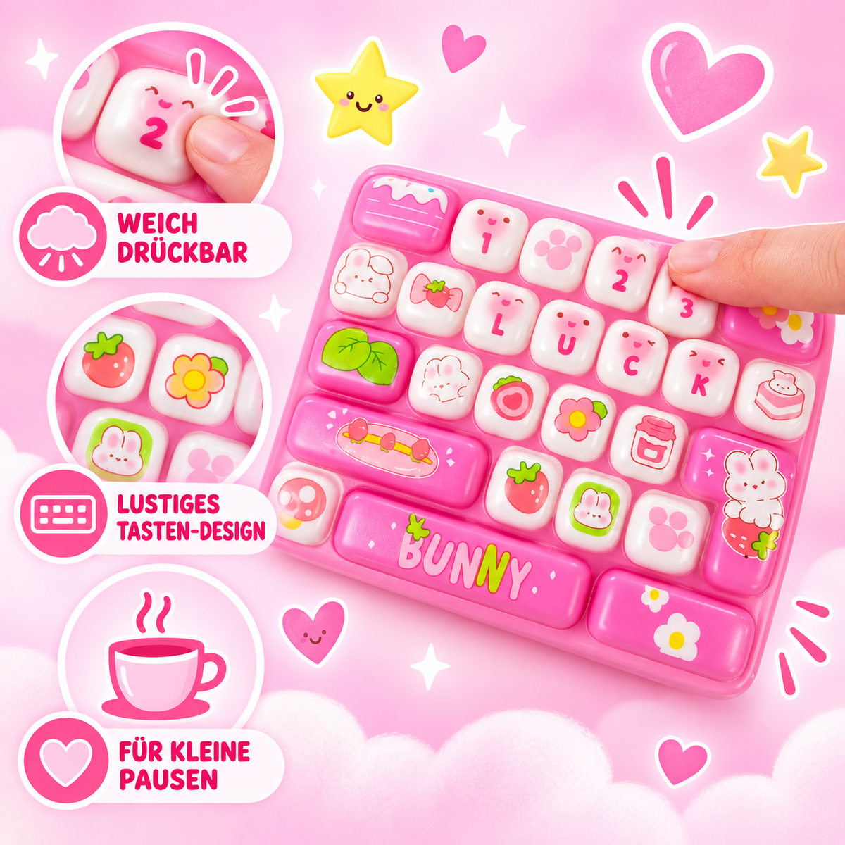 Mini Tastatur Squishy – weiches Keyboard zum Drücken und Kneten, zufällige Farbe