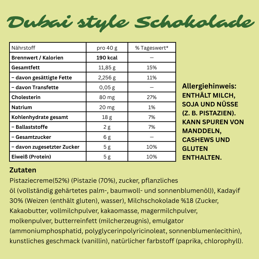 Dubai Style Schokolade 200 g – Exklusive Premium (MHD 10/2025)