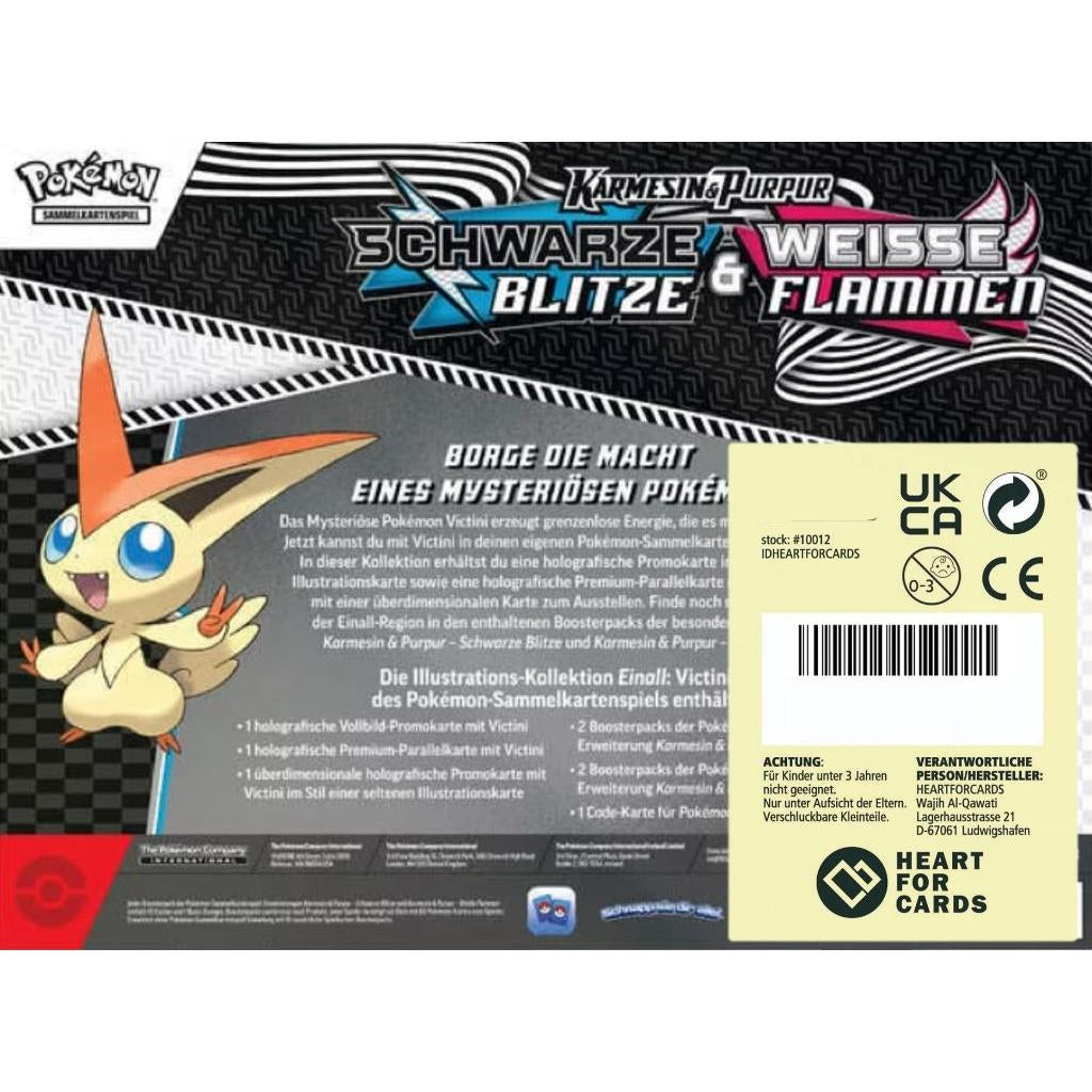 Pokémon Schwarze Blitze & Weiße Flammen – Victini Illustration Kollektion [Deutsch] | 4 Booster, 2 Promokarten & Jumbo-Karte | Mit Heartforcards® Versandschutz
