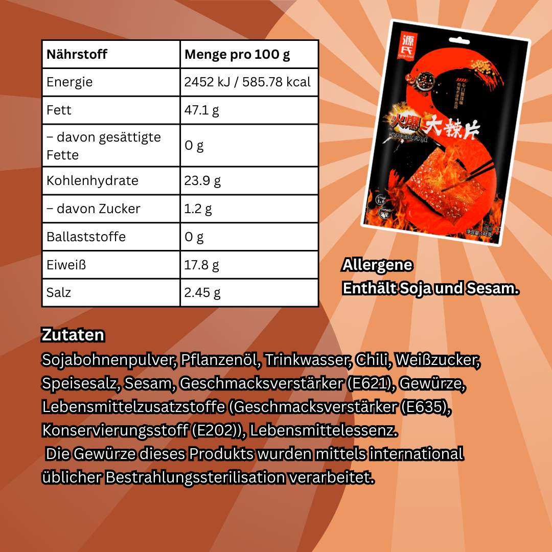 Genji Spicy Bean Curd Slice Hot – Scharfer Bohnenquark-Snack | Aromatisch & Würzig | 148 g