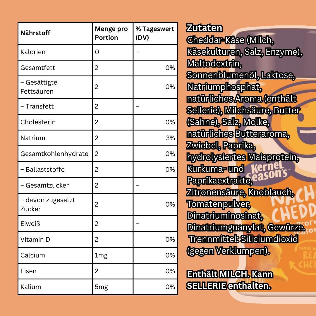 Kernel Season’s Nacho Cheddar Popcorn Seasoning – Käsewürzmischung für Popcorn & Snacks | 80 g