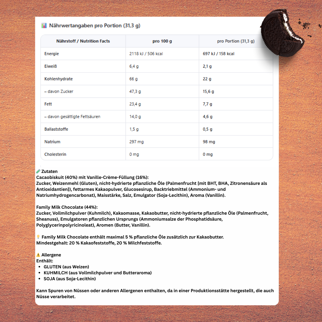 1 x 31,3g Oreo x Cadbury Covered Cookie – Milchschokolade-Überzogener Oreo-Keks