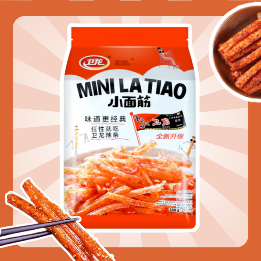 WeiLong Latiao – Hot & Spicy Mini | Scharf-Würziger Weizengluten-Snack | 360 g