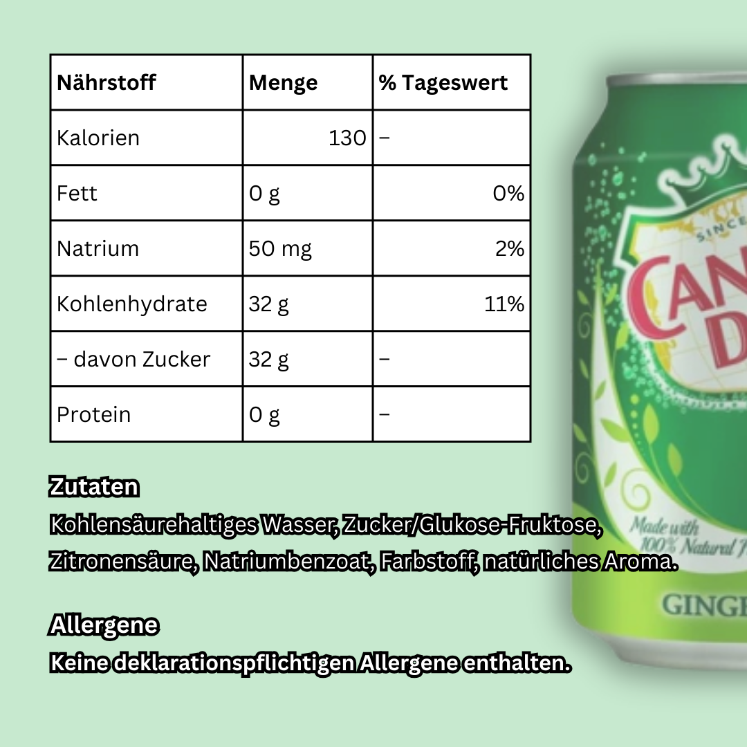 1x Canada Dry Ginger Ale | Erfrischendes Ingwer-Softgetränk | 1x355 ml