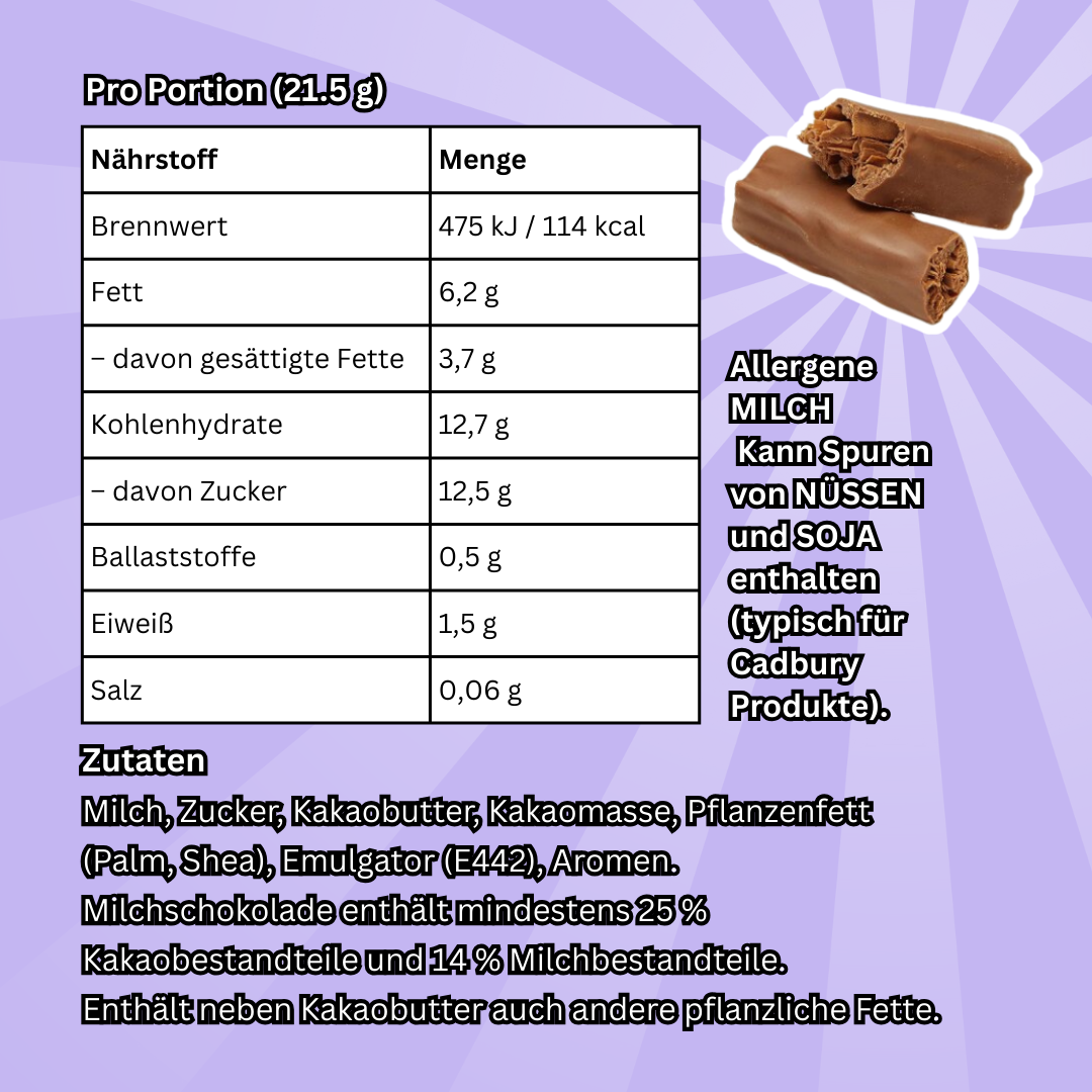 1x5er Cadbury Twirl – Zarte Milchschokoladenriegel Pack | 5 × 21,5 g