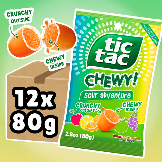 12x Tic Tac Chewy! Sour Adventure – 12x80 g – Saure Kaubonbons mit Fruchtgeschmack