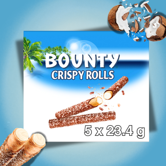 Bounty Crispy Rolls Milk Chocolate Coconut Biscuit Snack Bar Multipack 5 x 23.4g