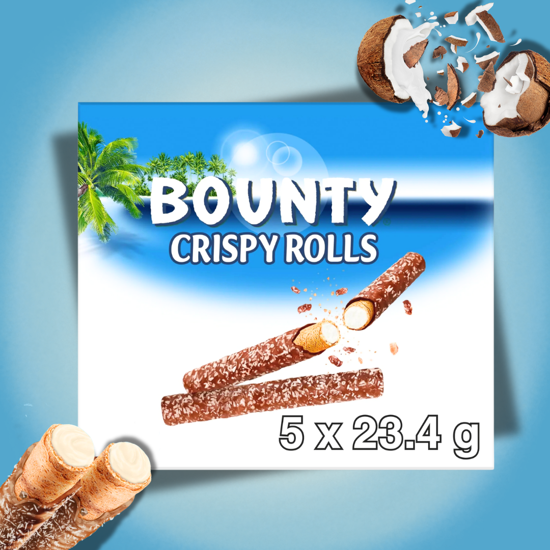 Bounty Crispy Rolls Milk Chocolate Coconut Biscuit Snack Bar Multipack 5 x 23.4g