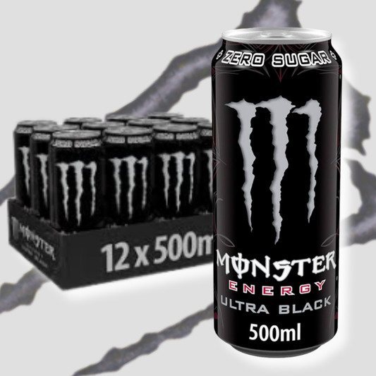 12x Monster Energy Ultra Black – 500 ml Dose | Zuckerfreier Energy Drink mit Black-Cherry-Geschmack