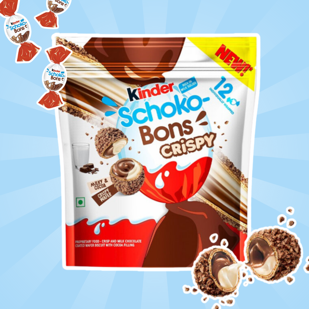 1x Kinder Schoko-Bons Crispy (1x67,2 g) – Knusprige Milchschokoladenkugeln mit Haselnussfüllung