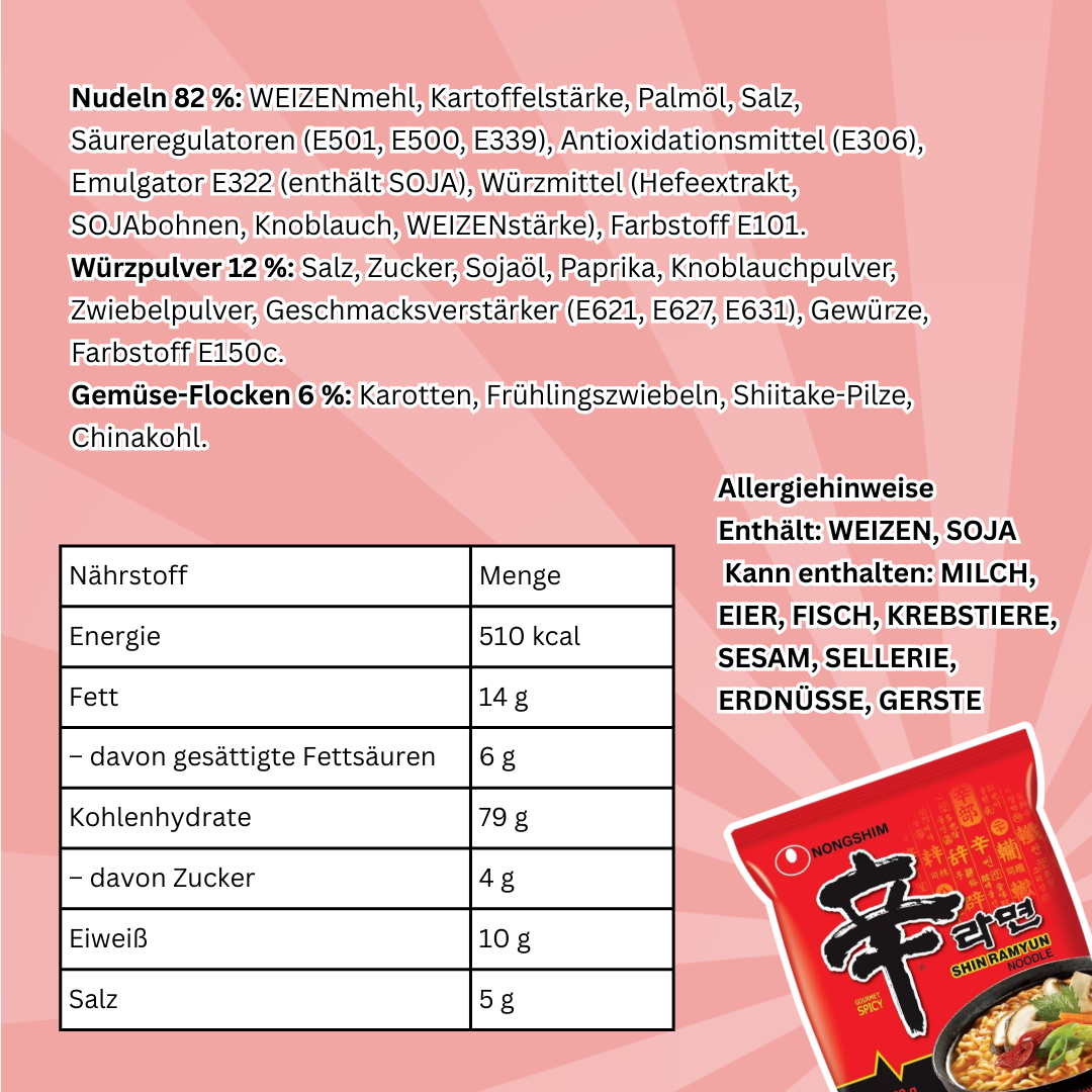 1x Nongshim Shin Ramyun – 1 er Pack – Würzige Instant-Nudelsuppe