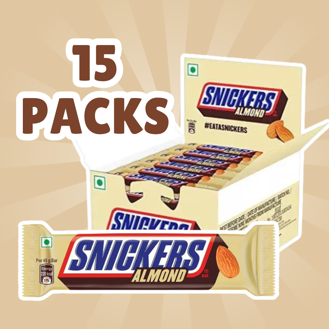 15× Snickers Chocolate Bars – Auswahl aus Almond / Peanut Brownie / Butterscotch / Berry Whip – 1 Box mit 15 Riegeln