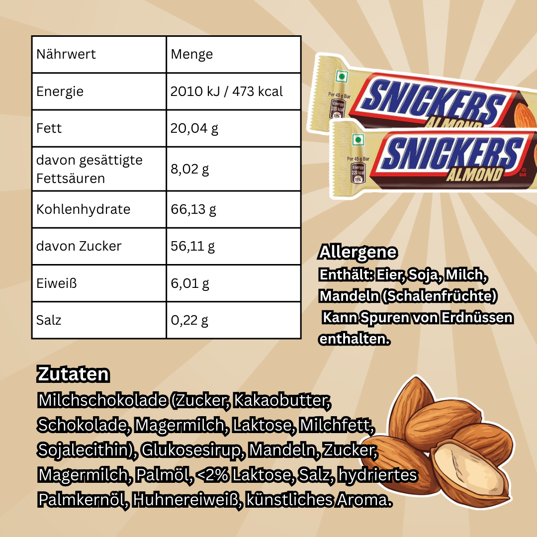 3 × 45g Snickers Schokoriegel | Zufällige Auswahl aus 4 Sorten: Almond / Peanut Brownie / Butterscotch / Berry Whip