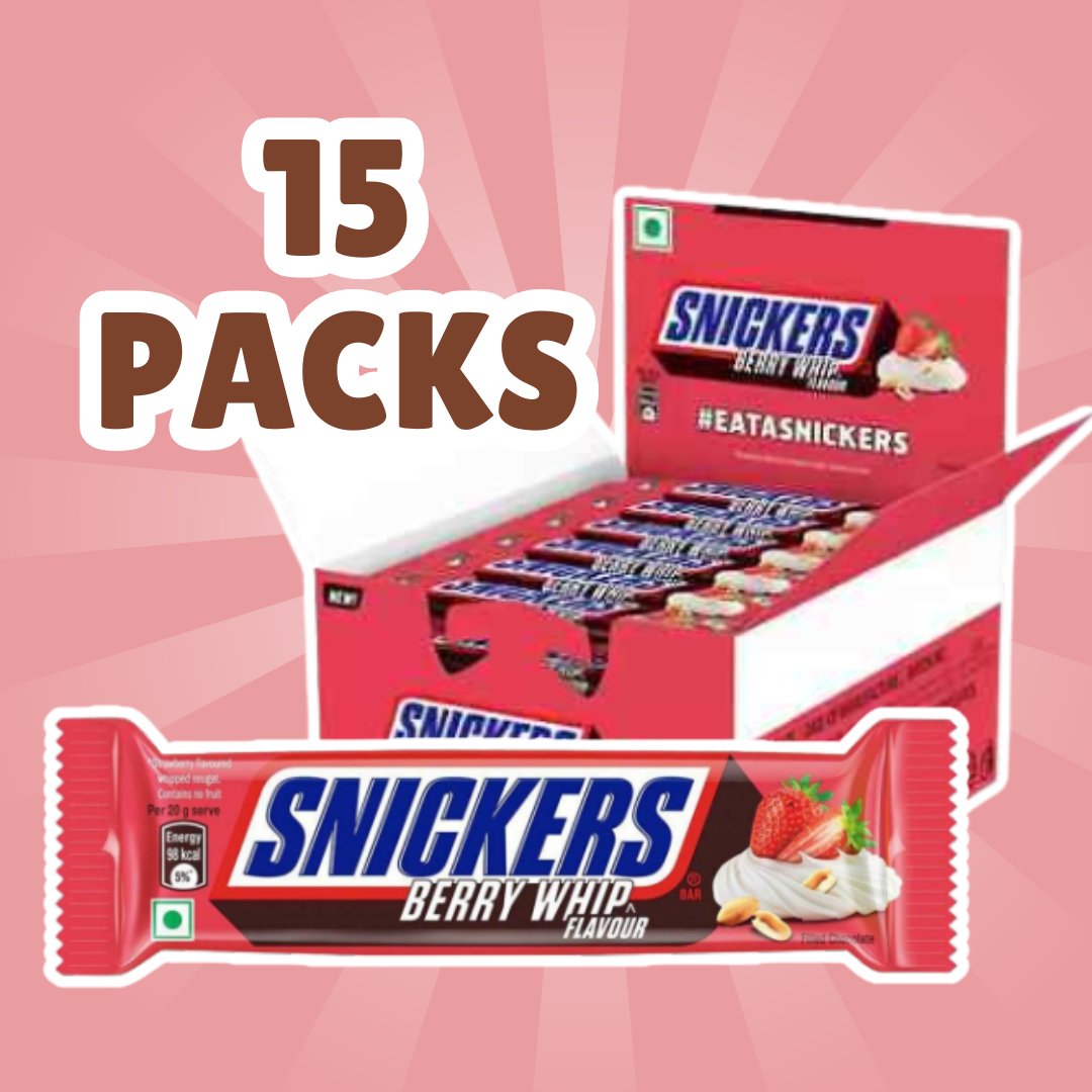 15× Snickers Chocolate Bars – Auswahl aus Almond / Peanut Brownie / Butterscotch / Berry Whip – 1 Box mit 15 Riegeln