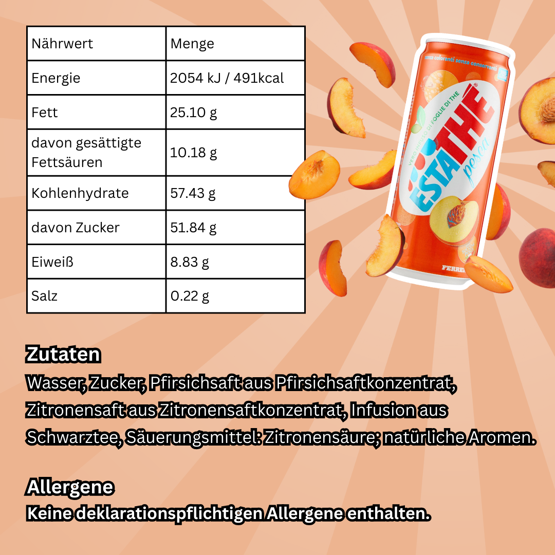 Ferrero Estathé Peach – 24×330 ml | Erfrischender Pfirsich-Eistee | Original Italienischer Tee-Genuss