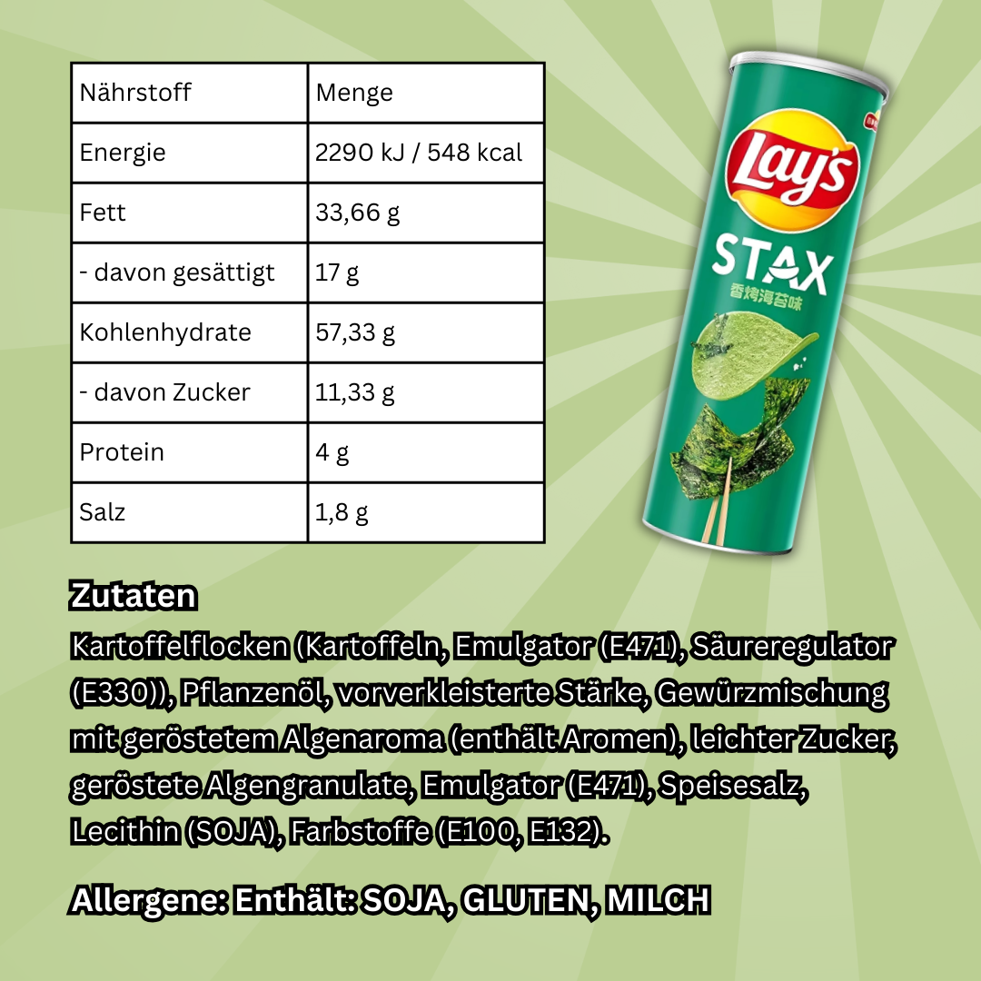 Lays Stax Roasted Seaweed – 90 g | Knusprige Kartoffelchips mit geröstetem Algenaroma