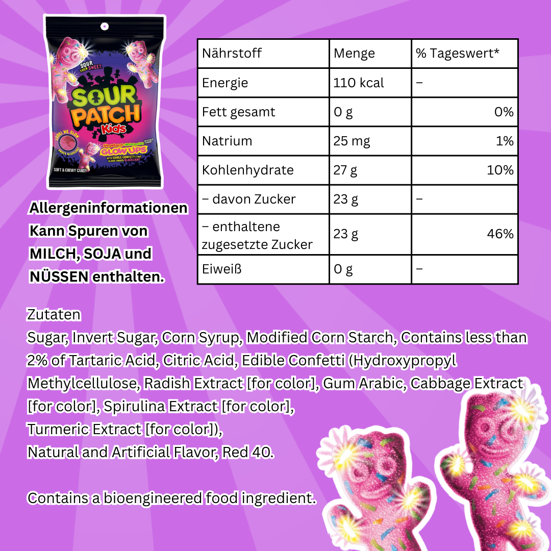 1x Sour Patch Kids Strawberry-Watermelon Glow Ups – Saure & süße Gummibonbons – 1x 87 g