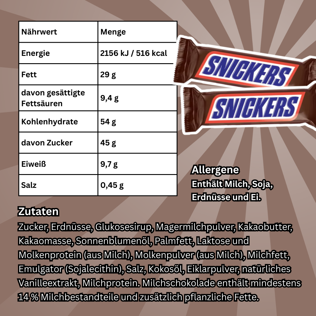 32x Snickers Schokoriegel – Klassischer Erdnuss-Karamell-Schokoladenriegel, 32x 50g Box