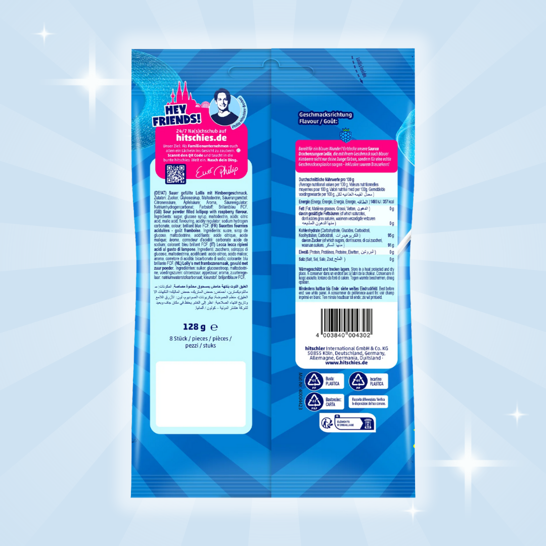 Hitschies Saure Drachenzungen Lollis 128g – Saure Fruchtlutscher, 1x 128g