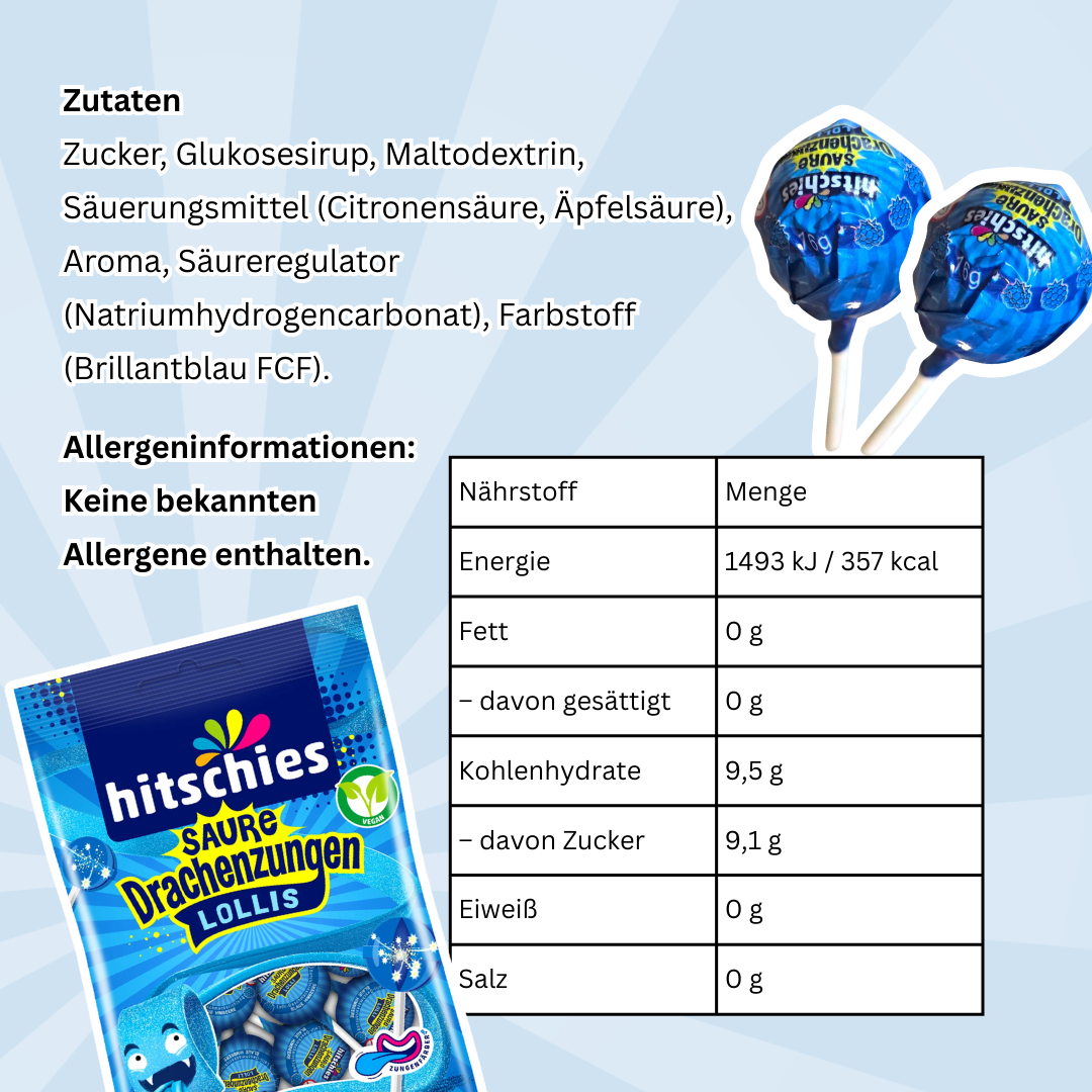 Hitschies Saure Drachenzungen Lollis 128g – Saure Fruchtlutscher, 1x 128g