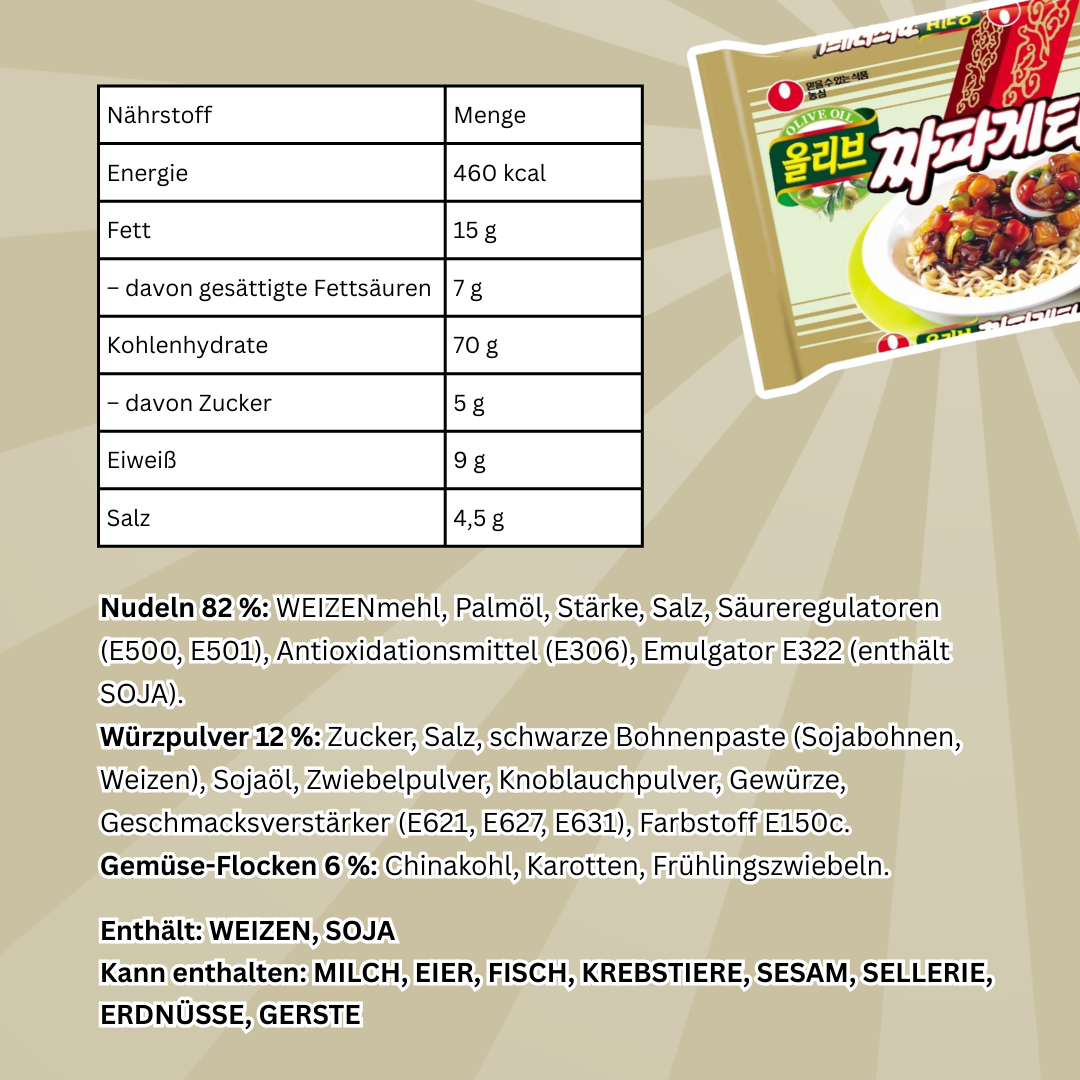 20x Nongshim Chapagetti – 20er Pack (1 Karton) – Koreanische Instant-Jajang-Nudeln
